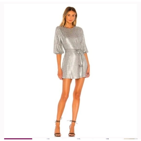 Tularosa Anthropologie‎ Metallic Mini Dress Party Cocktail Belted Silver Small - Picture 1 of 7
